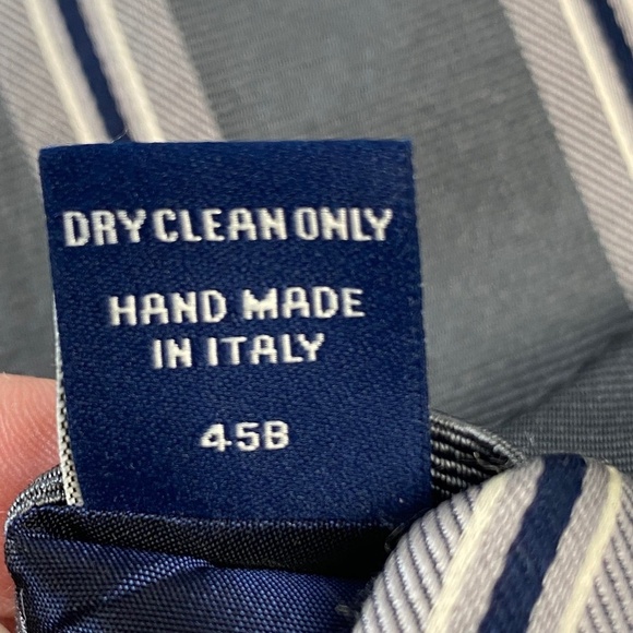 FAÇONNABLE Faconnable Men’s Silk Tie Necktie Diagonal Stripes Gray Blue White - Picture 5 of 6